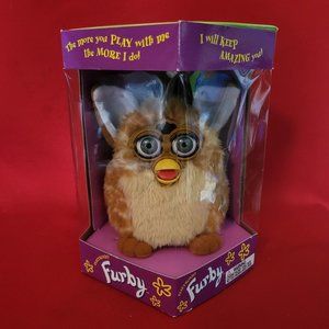 Electronic Furby Tiger Toy Tan Body White Stripes Beige Tummy White Inside Ears